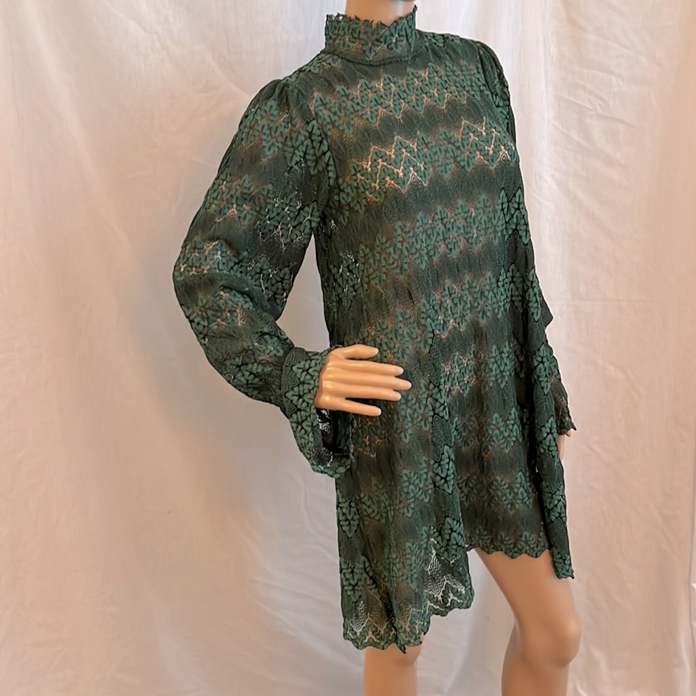 Emerald green and black lace tunic